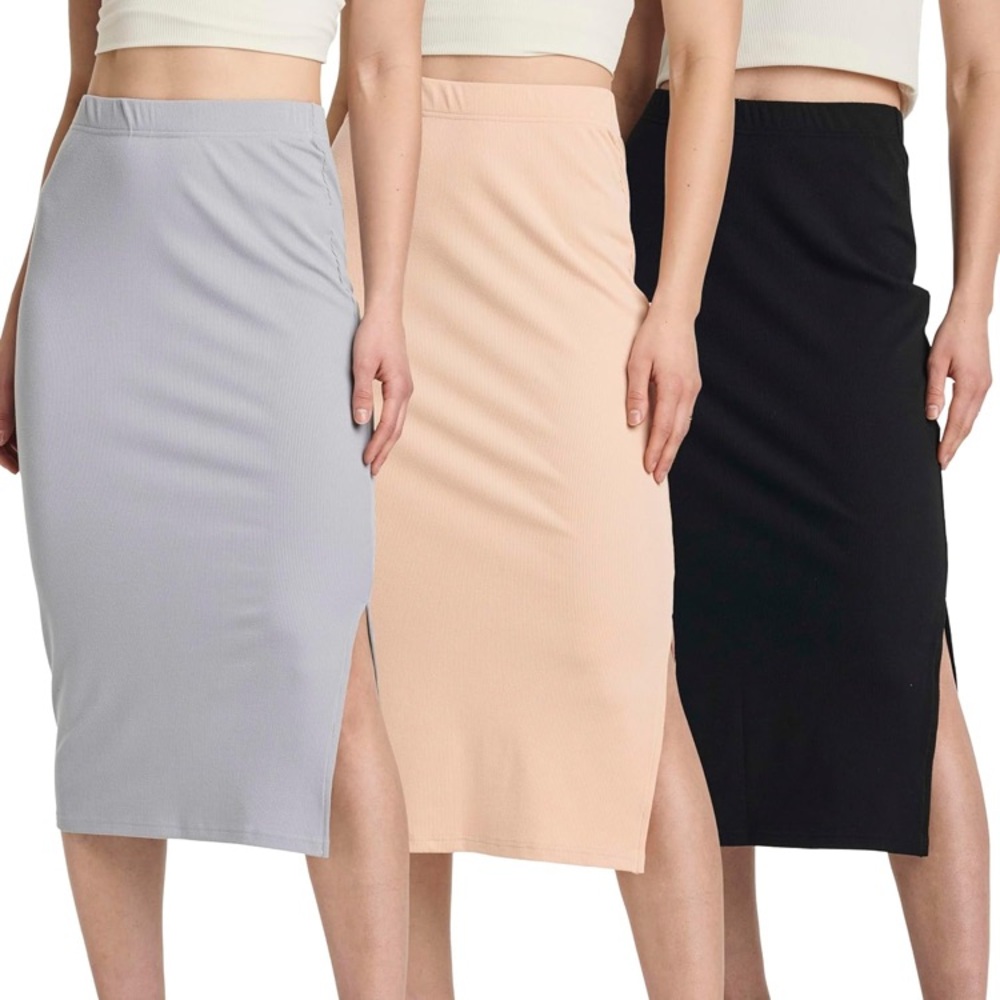 Women's Midi Skirt - Black, Beige, Gray
